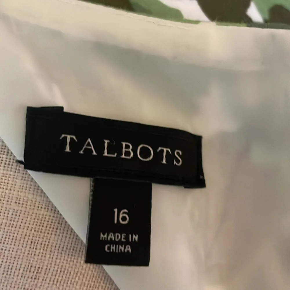Talbots Dress Womens 16 Plus Size Green Tan Floral Leaves Sleeveless Teacher - Picture 6 of 9